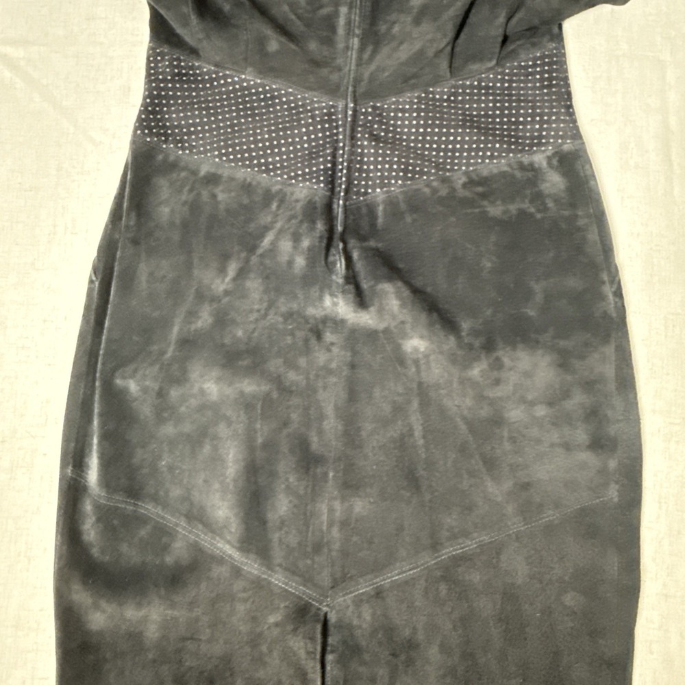 Vintage Lauren Alexandra Black Leather Midi Dress XS Corset Fit Pleated Pockets - Picture 12 of 16